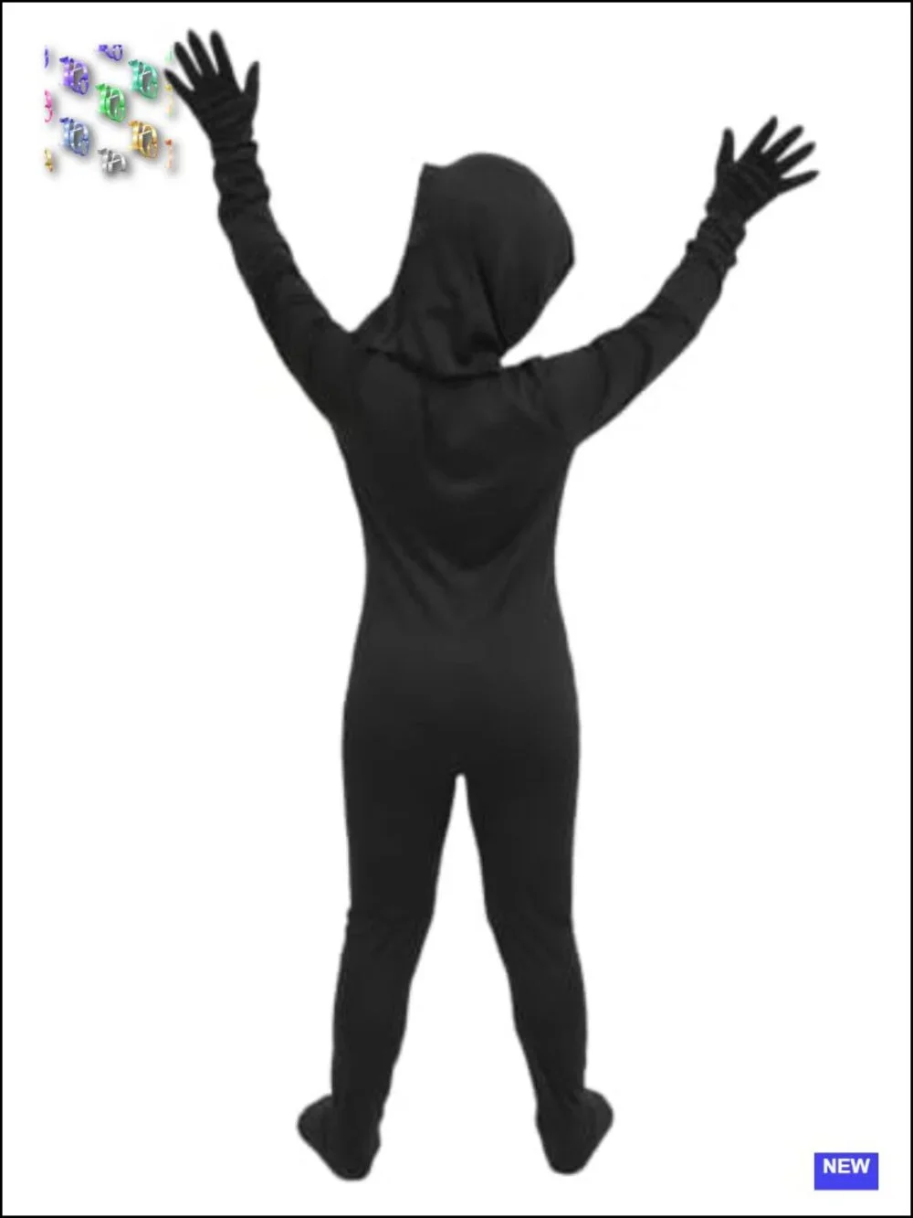 Kids Black Full Body Suit Costume Faceless Bodysuit Halloween Party